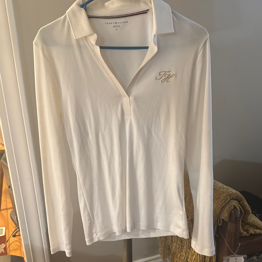 Tommy Hilfiger White Fitted Long Sleeve Polo Shirt